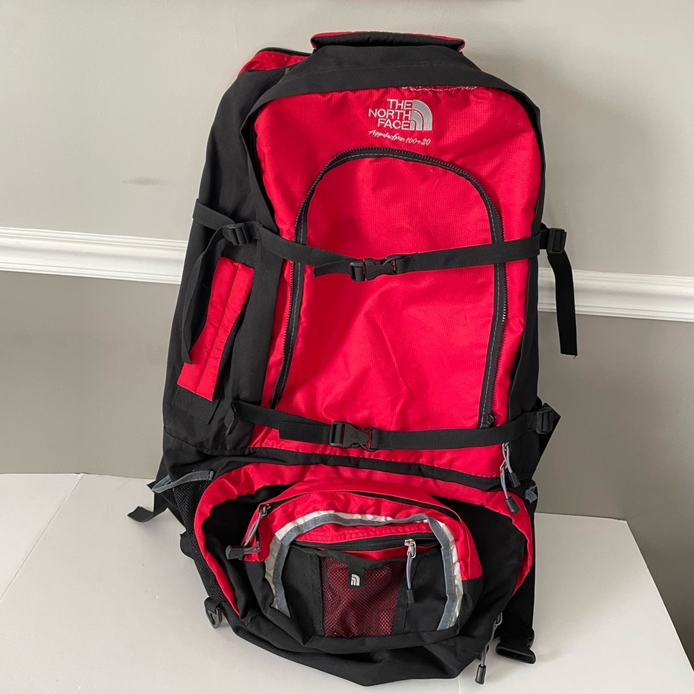 The North Face Hiking Huge Outdoor Backpack Red Black 35”x20” x 11”
